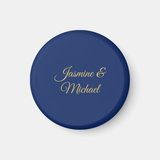 Aimant Beaux Noms De Couple Calligraphie Chic Bleu & Or (Devant)