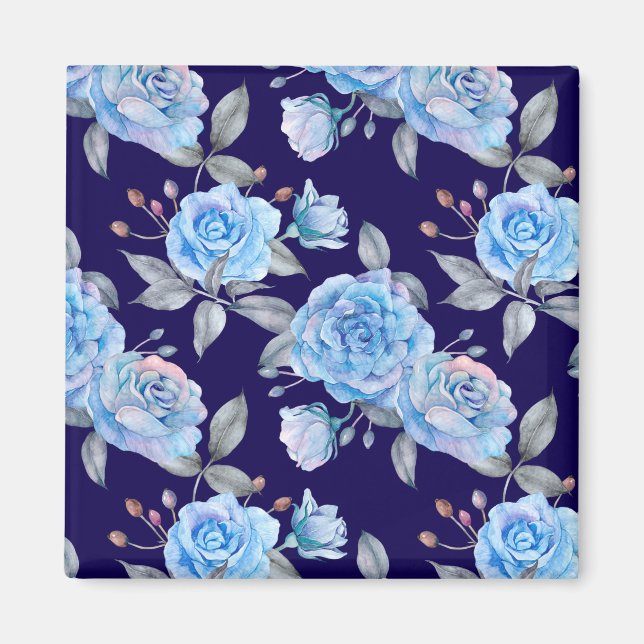 Aimant Beaux roses bleus, arrière - plan bleu marine, (Devant)