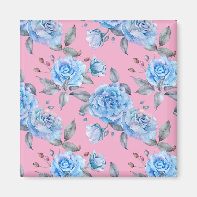 Aimant Beaux roses bleus, arrière - plan rose pastel, (Devant)