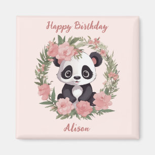 Aimant Bébé adorable Panda Ours avec fleurs