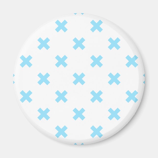 Aimant Bébé bleu croix coutures sur blanc (Devant)