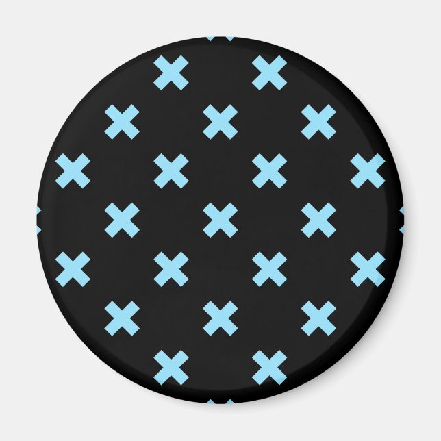 Aimant Bébé croix bleu coutures sur noir (Devant)