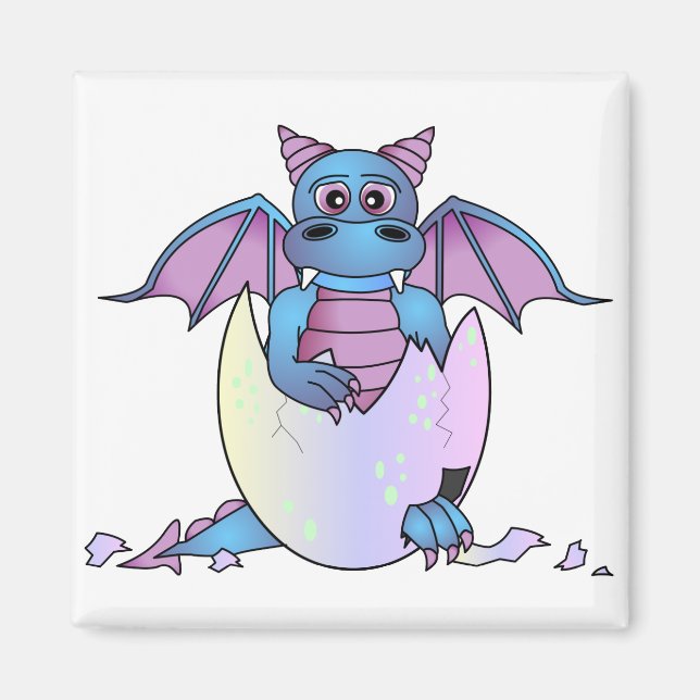 Aimant Bébé de Dragon mignon dans Oeuf Cracké - Bleu / Vi (Devant)