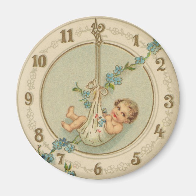 Aimant Bébé du Nouvel An Horloge Vintage (Devant)