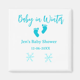 Aimant Bébé en hiver baby shower bleu bébé pieds snowflak