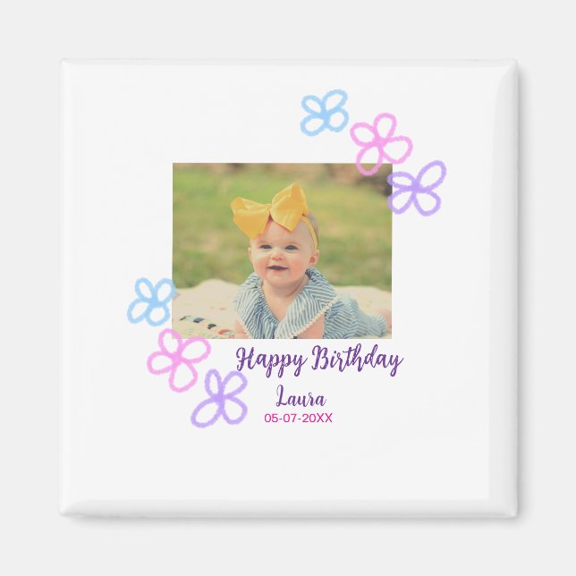 Aimant Bébé enfants 1er anniversaire ajouter le nom date  (Devant)