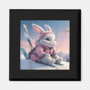 Aimant Bébé Lapin de Ski Dans la Neige Motif d'Hiver Lapi