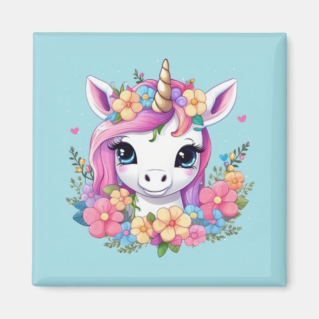 Aimant Bébé magique licorne avec fleurs (Devant)