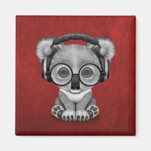 Aimant Bébé mignon Koala Ours Dj Portant un casque rouge