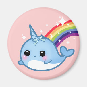 Aimant Bébé mignon narwhal avec l'arc-en-ciel et les