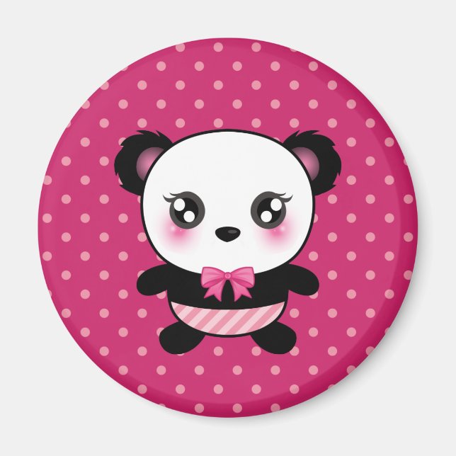 Aimant Bébé mignon Panda Ours Pois rose Motif (Devant)