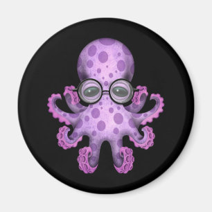 Aimant Bébé mou Octopus portant des lunettes sur le noir