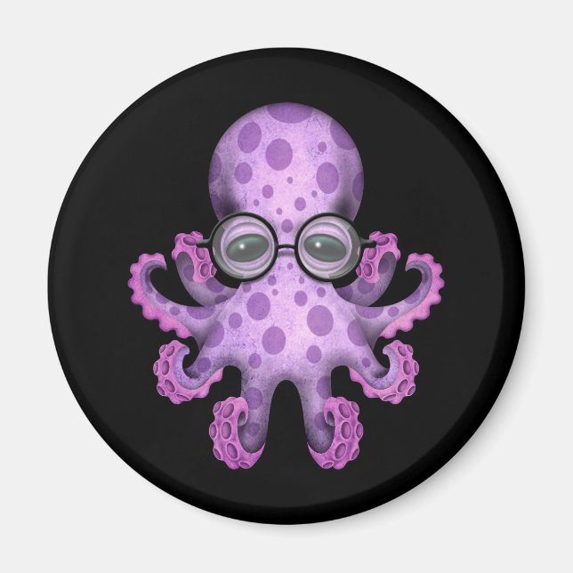 Aimant Bébé mou Octopus portant des lunettes sur le noir (Devant)