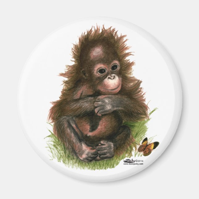 Aimant Bébé orang-outan et papillon (Devant)