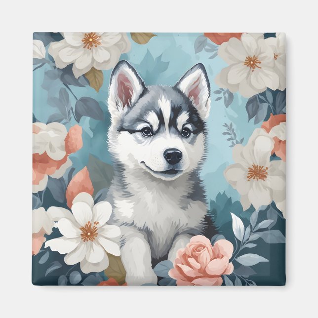 Aimant Bébés mignons animaux | Husky Puppy (Devant)