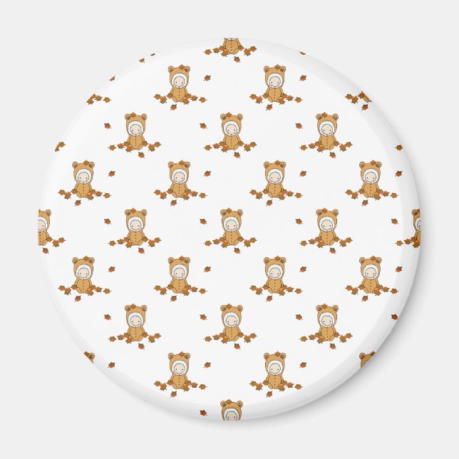 Aimant Bébés mignons d'automne dans un motif de feuilles  (Devant)