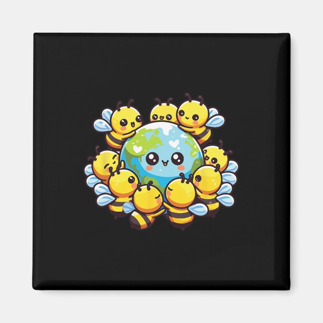 Aimant Bee Kawaii Bees du monde de la Terre (Devant)