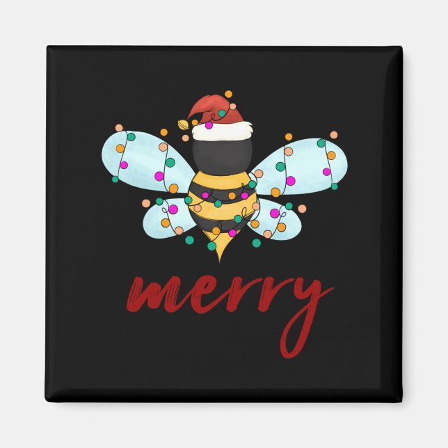 Aimant Bee Merry Christmas Bee In Santa Hat Cute Merry Xm (Devant)