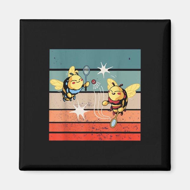Aimant Bees Badminton Dynamic Cartoonish Artwork Funny Pl (Devant)