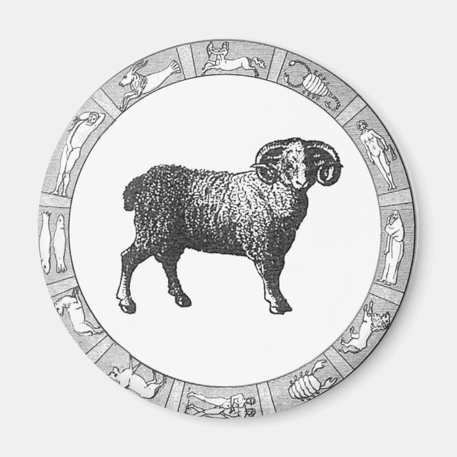 Aimant Bélier dans une bague de zodiac (Devant)
