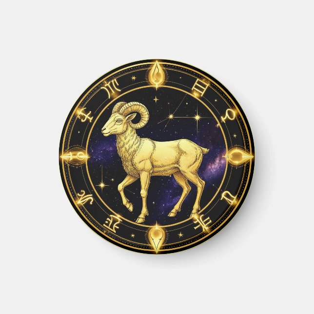 Aimant Bélier doré Cercle du zodiaque avec bélier (Devant)