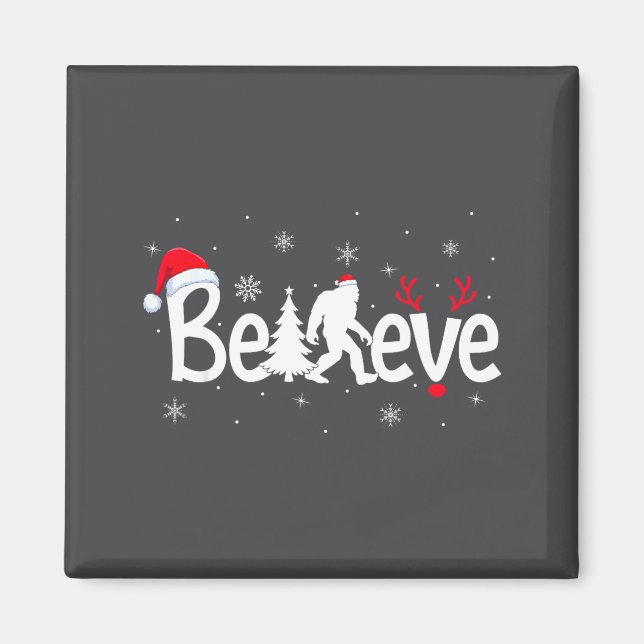 Aimant Believe Bigfoot Sasquatch Reindeer Santa Hat Merry (Devant)
