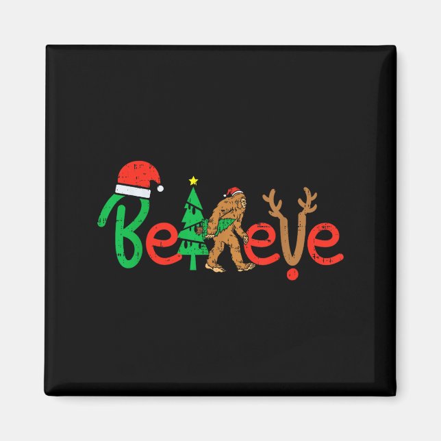 Aimant Believe Bigfoot Sasquatch Santa Reindeer Christmas (Devant)