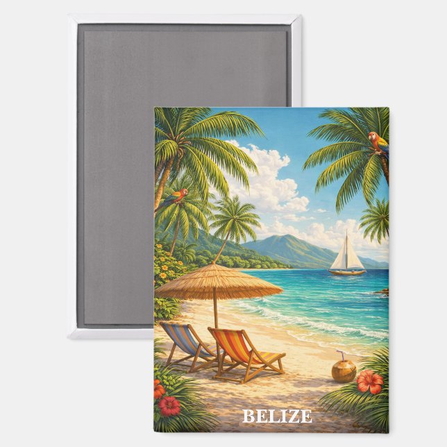 Aimant Belize Caraïbes Tropical Voyage Vintage (Recto/Verso)
