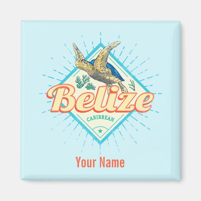 Aimant Belize Caribbean Retro Turtle Souvenir Vintage (Devant)