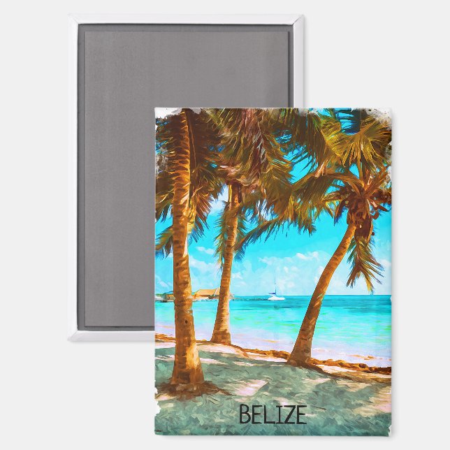 Aimant Bélize Tropical Beach Aquarelle (Recto/Verso)