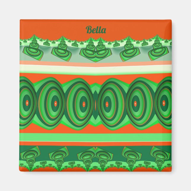 Aimant BELLA ~ 3D Fractage Design rouge vert blanc ~ (Devant)