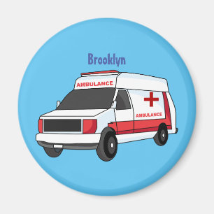 Aimant Belle ambulance rouge caricature van