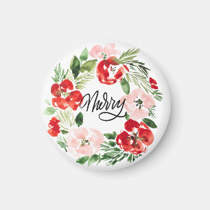 Aimant Belle aquarelle couronne de Noël Joyeux