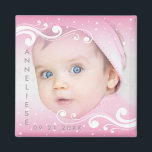 Aimant Belle bébé fille photo avec nom et date<br><div class="desc">Belle photo bébé fille avec nom et date. Ajoutez votre photo. Remarque : Toutes les zones de modèle n'ont pas besoin d'être modifiées. 📌 Si vous avez besoin d'une personnalisation plus poussée, cliquez sur le bouton "Cliquez pour Customiser plus loin" ou "Customiser ou modifier la conception" et utilisez notre outil...</div>