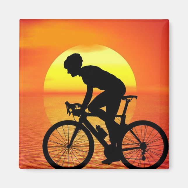 Aimant Belle Bicyclette Silhouette Coucher de soleil Scèn (Devant)