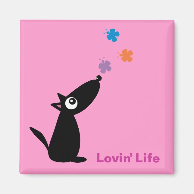 Aimant Belle caricature chien & papillons Lovin' Vie aima (Devant)