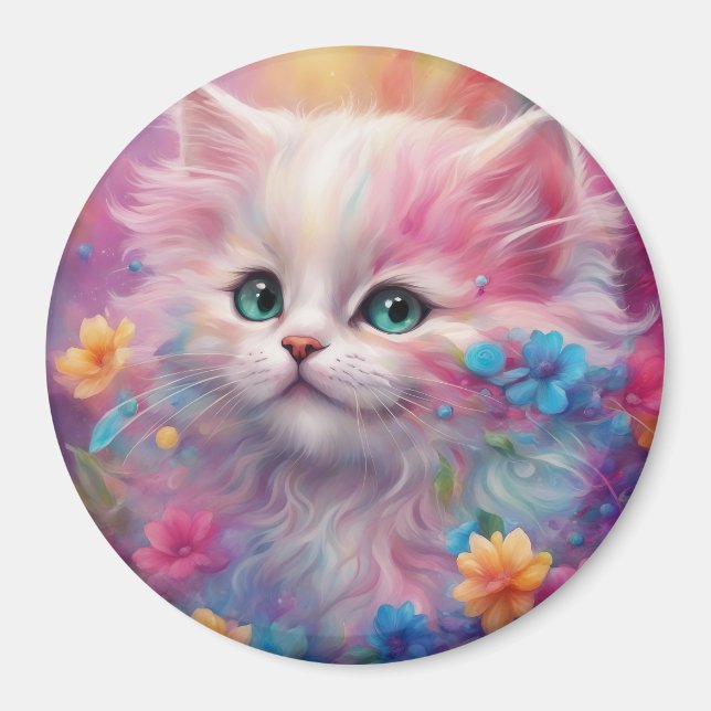 Aimant Belle Chat Blanc Fluffy (Devant)