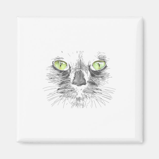 Aimant Belle Chat Noir Face Gros yeux verts Cool Hallo (Devant)