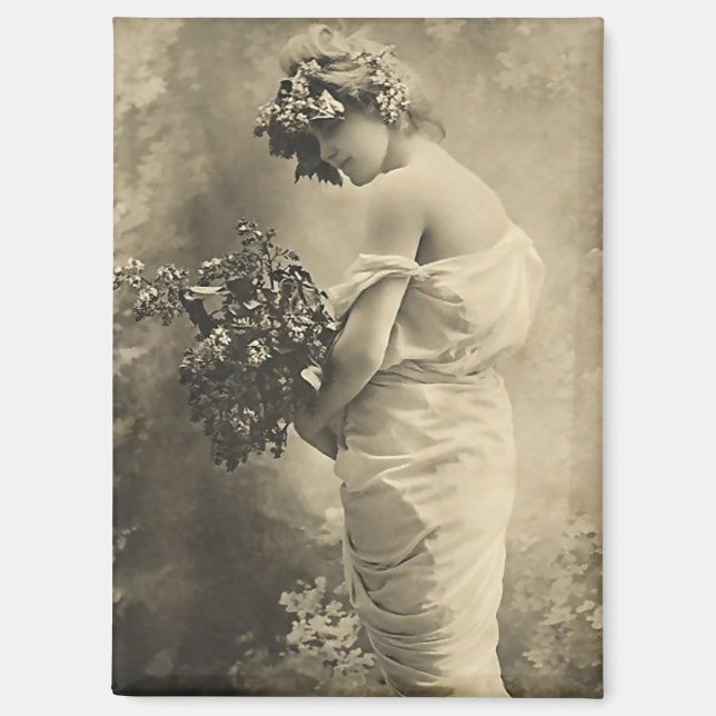 Aimant Belle dame victorienne avec des fleurs coupées (Recto)