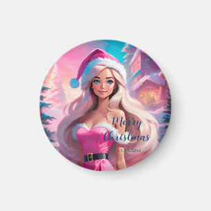 Aimant Belle fille de Noël rose 01