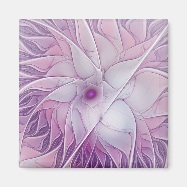 Aimant Belle Fleur rose moderne Fractal Art Abstrait (Devant)