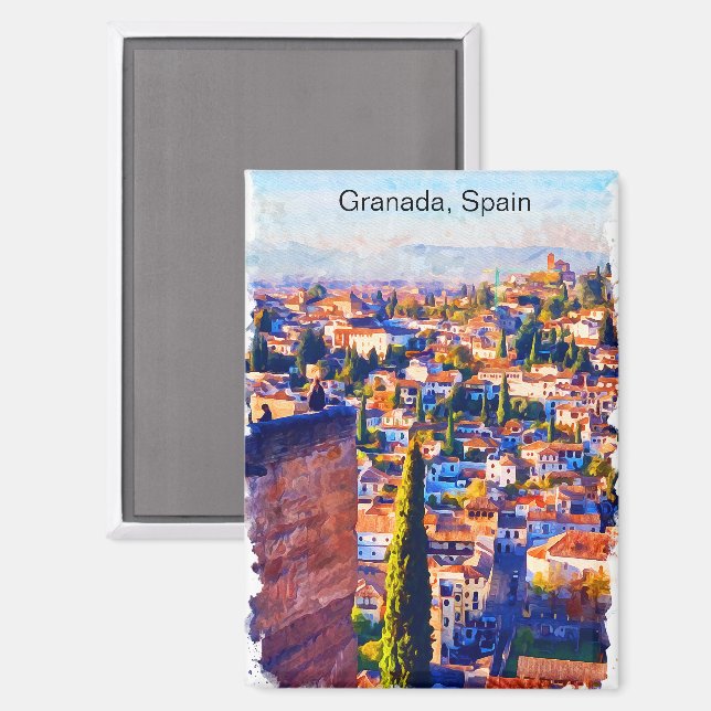 Aimant Belle Granada Espagne Aquarelle Vue (Recto/Verso)