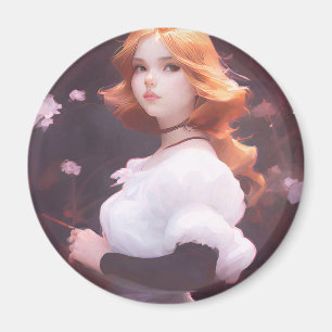 Aimant Belle Jeune Fille Parmi Les Fleurs Roses Portrait