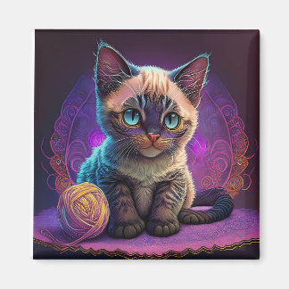 Aimant Belle Jeune Kitty Avec Balle En Fil