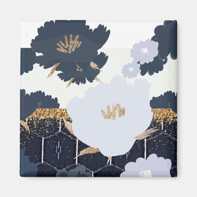 Aimant Belle Marine Bleu et Gold Floral Design (Devant)