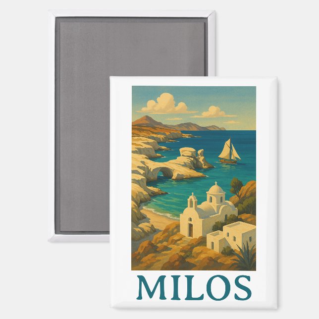 Aimant Belle Milos Grèce Vintage voyage Imprimer (Recto/Verso)
