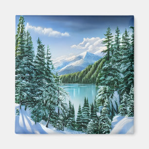 Aimant Belle montagne de lac ciel d'hiver