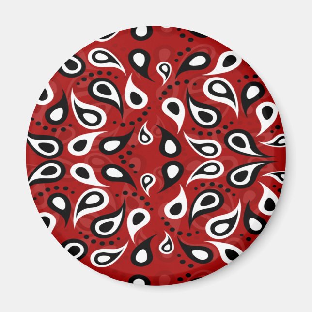 Aimant Belle Paisley blanc noir et rouge motif (Devant)