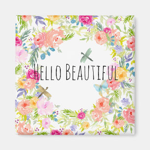 Aimant Belle Peach Rose or Aquarelle Jaune Rose Floral