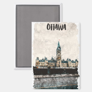Aimant Belle peinture Ottawa Canada Aquarelle de voyage